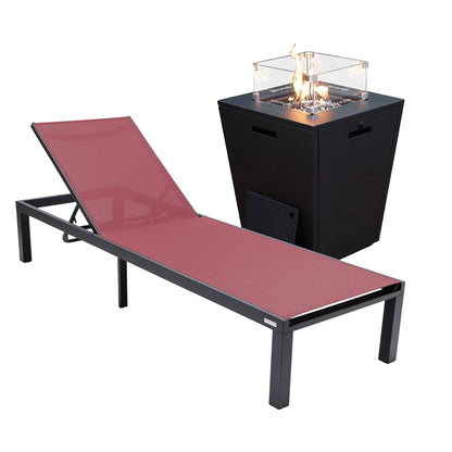 Marlin Aluminum Outdoor Chaise Lounge Chair with a Square Fire Pit Table - Elax Furniture