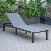Marlin Modern Black Aluminum Outdoor Chaise Lounge Chair With Square Fire Pit Side Table Set of 2 - Elax Furniture