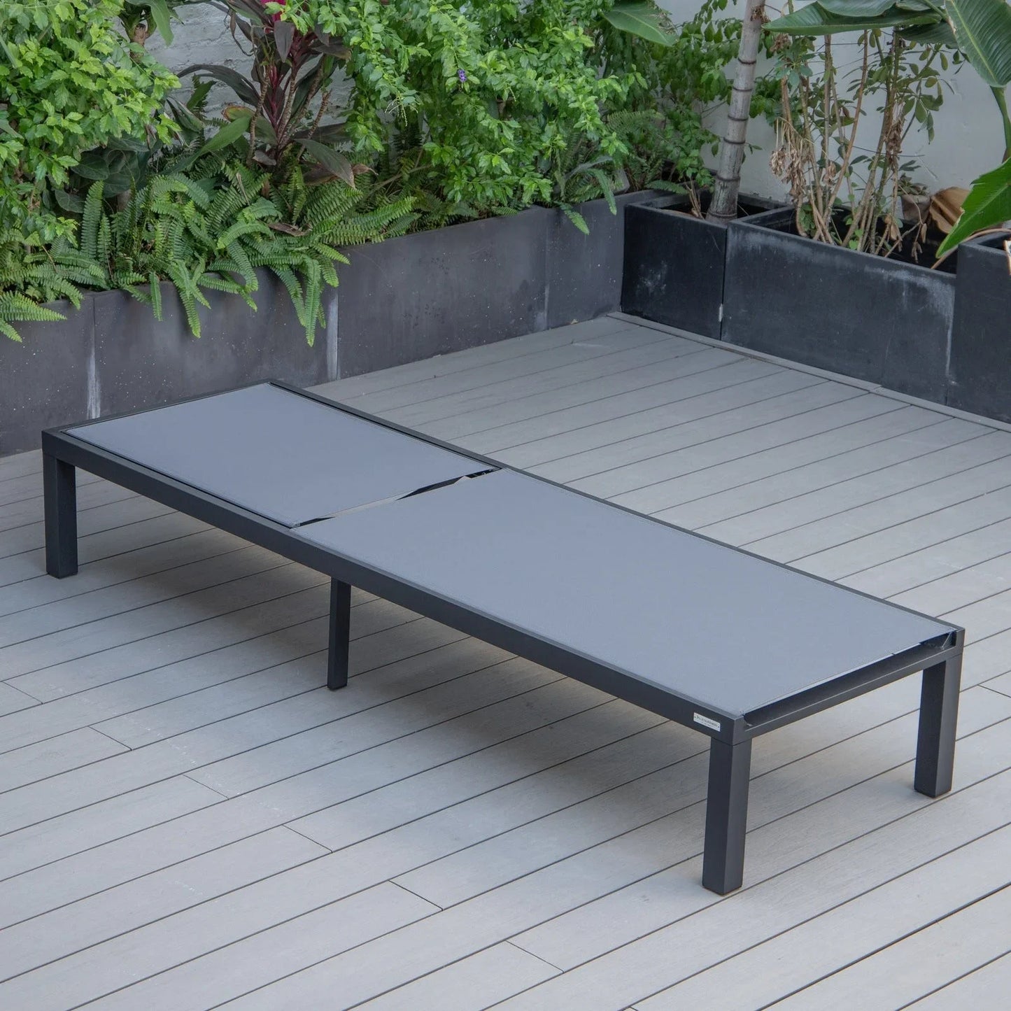 Marlin Modern Black Aluminum Outdoor Chaise Lounge Chair With Square Fire Pit Side Table Set of 2 - Elax Furniture