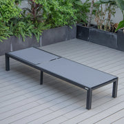 Marlin Modern Black Aluminum Outdoor Chaise Lounge Chair With Square Fire Pit Side Table Set of 2 - Elax Furniture