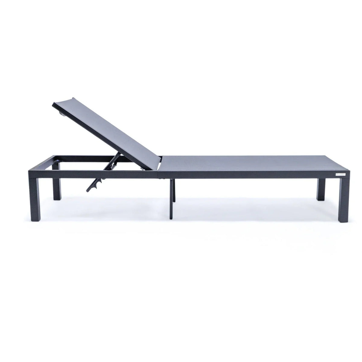 Marlin Modern Black Aluminum Outdoor Chaise Lounge Chair With Square Fire Pit Side Table Set of 2 - Elax Furniture
