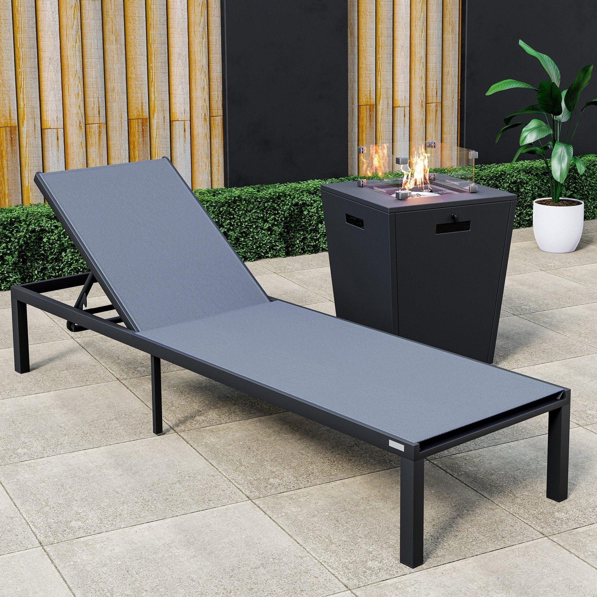 Marlin Aluminum Outdoor Chaise Lounge Chair with a Square Fire Pit Table - Elax Furniture