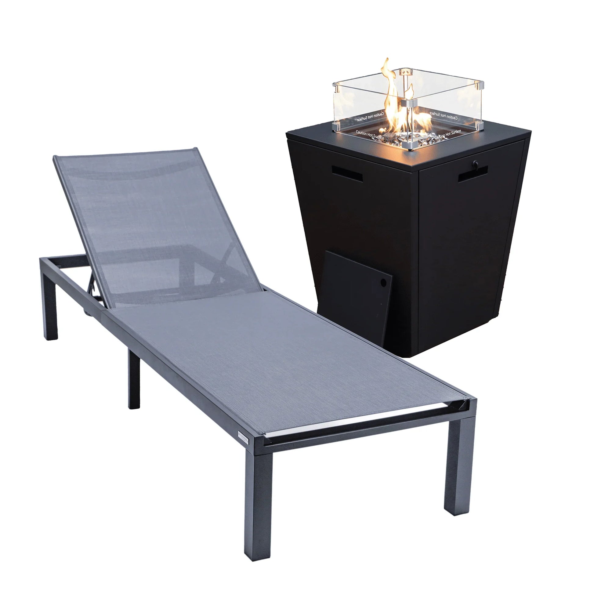 Marlin Aluminum Outdoor Chaise Lounge Chair with a Square Fire Pit Table - Elax Furniture