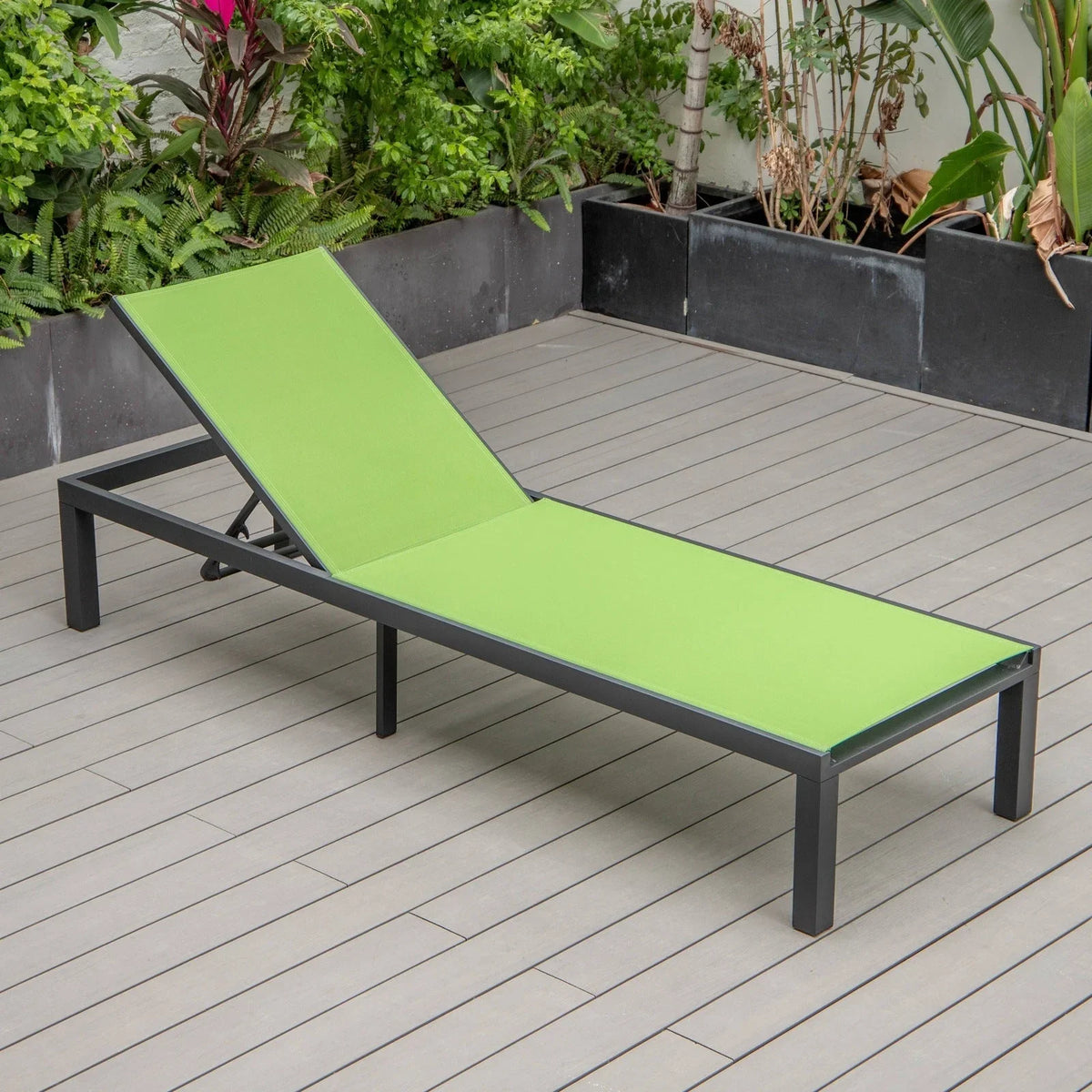 Marlin Modern Black Aluminum Outdoor Chaise Lounge Chair With Square Fire Pit Side Table Set of 2 - Elax Furniture