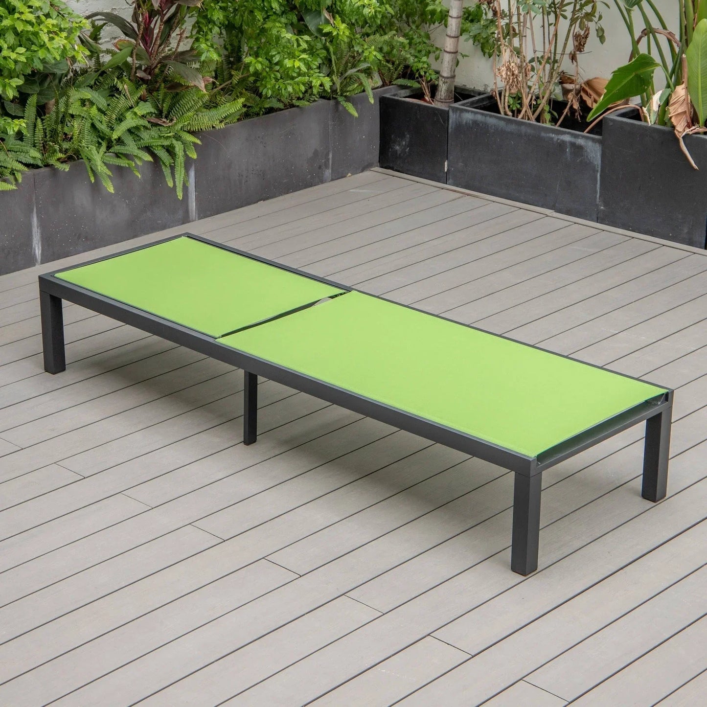 Marlin Modern Black Aluminum Outdoor Chaise Lounge Chair With Square Fire Pit Side Table Set of 2 - Elax Furniture