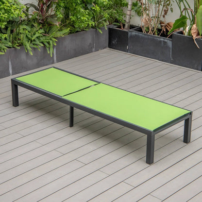 Marlin Modern Black Aluminum Outdoor Chaise Lounge Chair With Square Fire Pit Side Table Set of 2 - Elax Furniture