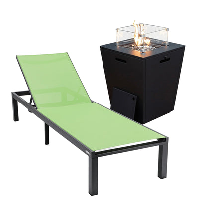 Marlin Aluminum Outdoor Chaise Lounge Chair with a Square Fire Pit Table - Elax Furniture