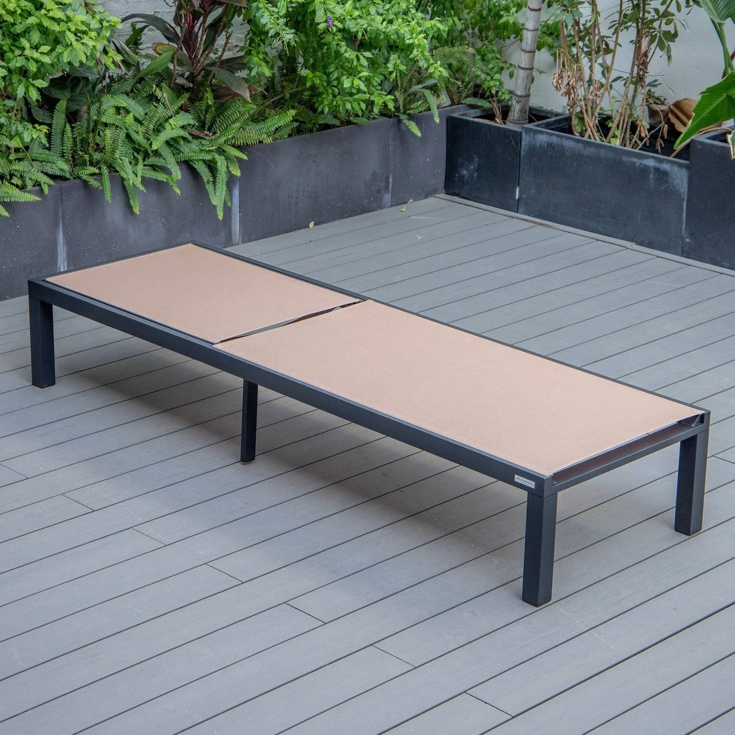 Marlin Modern Black Aluminum Outdoor Chaise Lounge Chair With Square Fire Pit Side Table Set of 2 - Elax Furniture