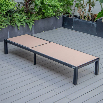 Marlin Modern Black Aluminum Outdoor Chaise Lounge Chair With Square Fire Pit Side Table Set of 2 - Elax Furniture