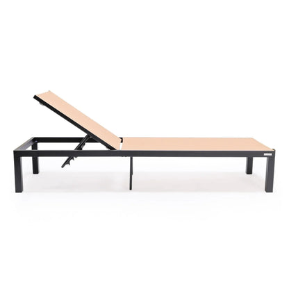 Marlin Modern Black Aluminum Outdoor Chaise Lounge Chair With Square Fire Pit Side Table Set of 2 - Elax Furniture