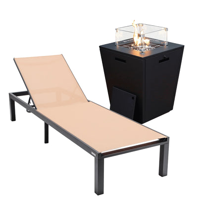 Marlin Aluminum Outdoor Chaise Lounge Chair with a Square Fire Pit Table - Elax Furniture