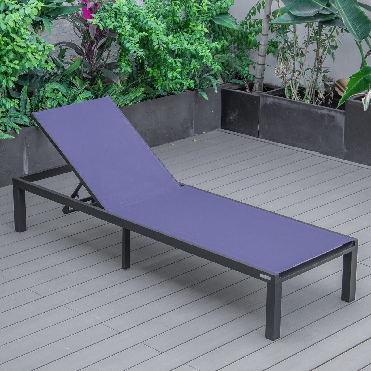Marlin Modern Black Aluminum Outdoor Chaise Lounge Chair With Square Fire Pit Side Table Set of 2 - Elax Furniture