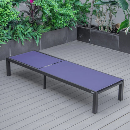 Marlin Modern Black Aluminum Outdoor Chaise Lounge Chair With Square Fire Pit Side Table Set of 2 - Elax Furniture