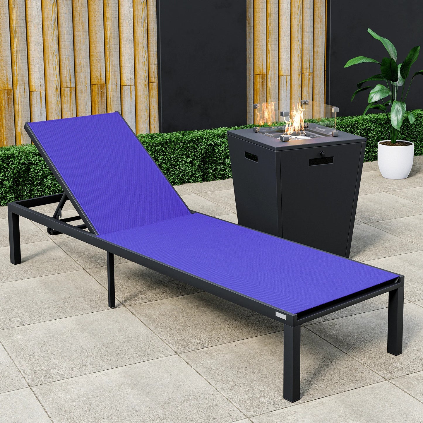 Marlin Aluminum Outdoor Chaise Lounge Chair with a Square Fire Pit Table - Elax Furniture