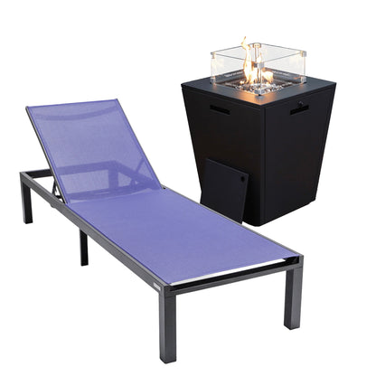 Marlin Aluminum Outdoor Chaise Lounge Chair with a Square Fire Pit Table - Elax Furniture