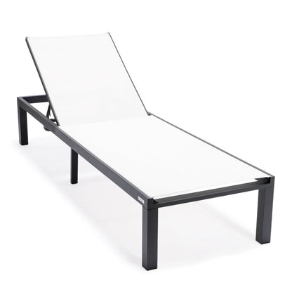 Marlin Modern Black Aluminum Outdoor Chaise Lounge Chair With Square Fire Pit Side Table Set of 2 - Elax Furniture