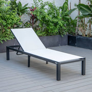 Marlin Modern Black Aluminum Outdoor Chaise Lounge Chair With Square Fire Pit Side Table Set of 2 - Elax Furniture