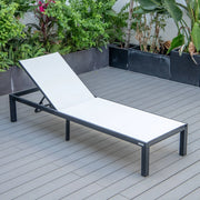 Marlin Modern Black Aluminum Outdoor Chaise Lounge Chair With Square Fire Pit Side Table Set of 2 - Elax Furniture