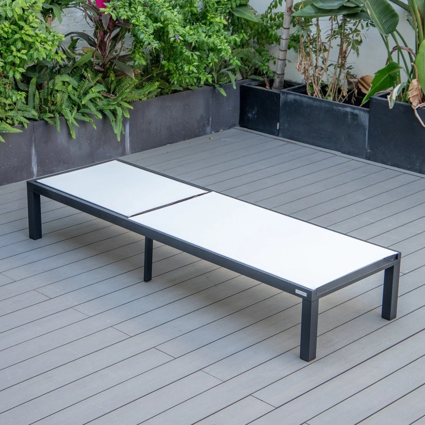 Marlin Modern Black Aluminum Outdoor Chaise Lounge Chair With Square Fire Pit Side Table Set of 2 - Elax Furniture