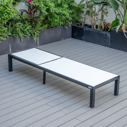 Marlin Modern Black Aluminum Outdoor Chaise Lounge Chair With Square Fire Pit Side Table Set of 2 - Elax Furniture