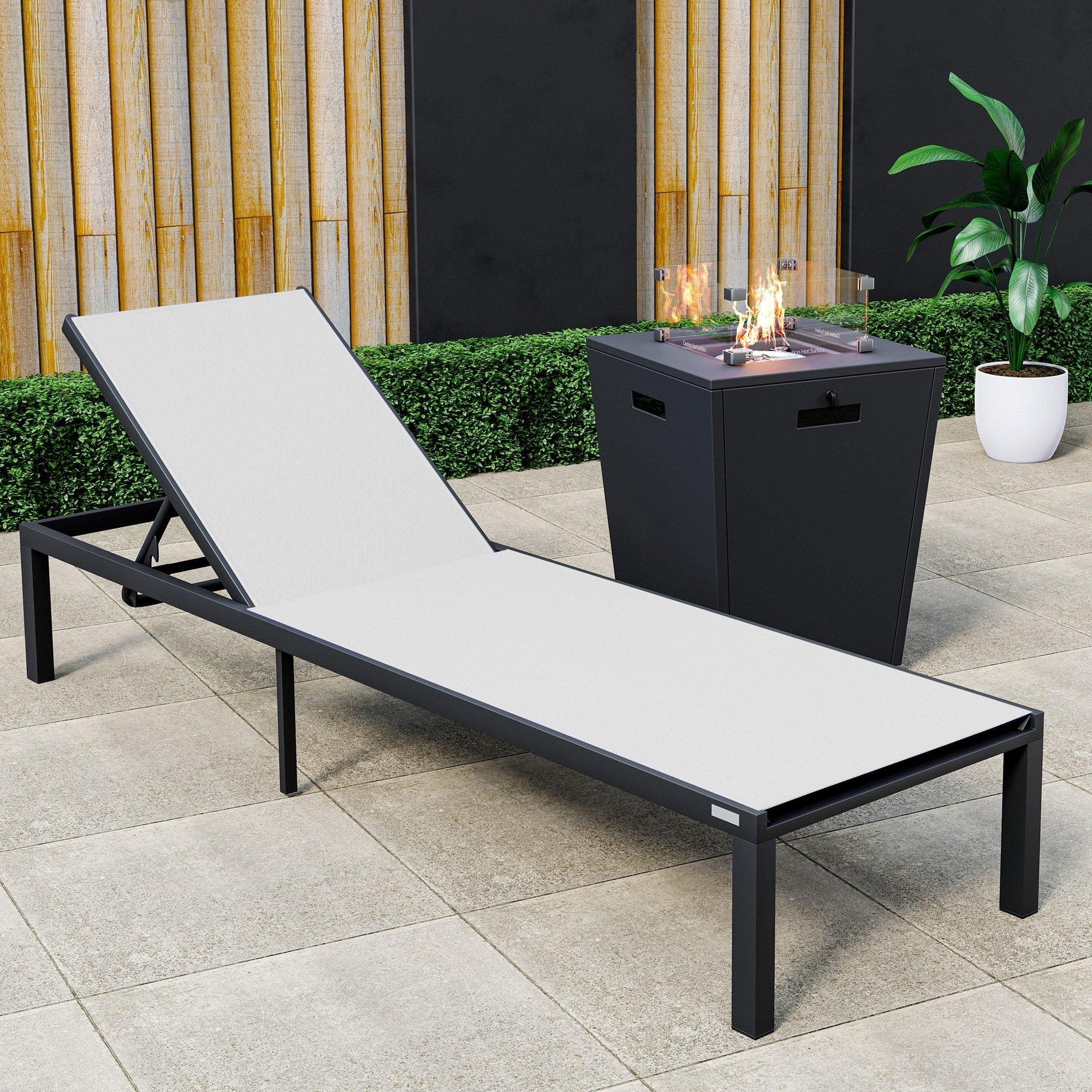 Marlin Aluminum Outdoor Chaise Lounge Chair with a Square Fire Pit Table - Elax Furniture