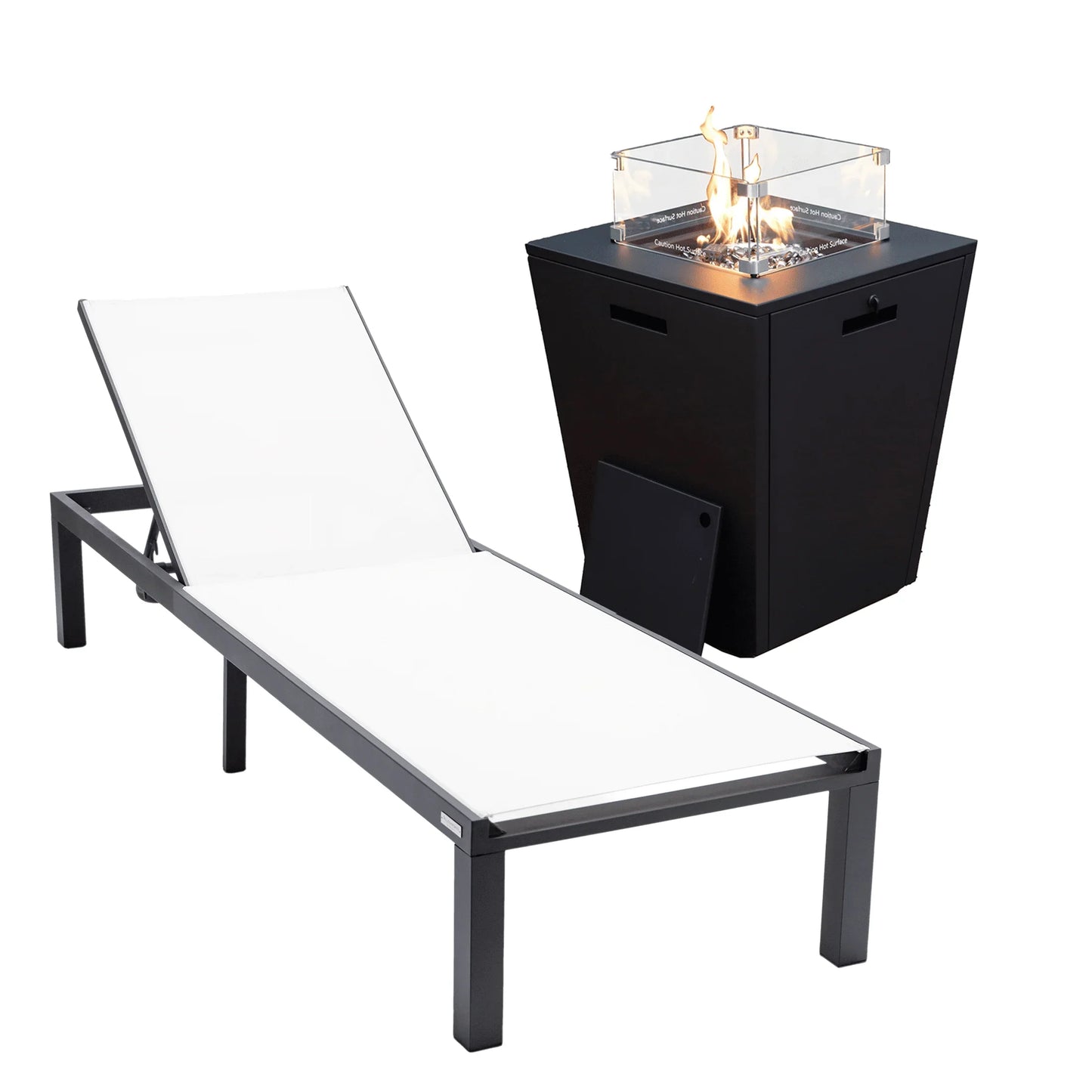Marlin Aluminum Outdoor Chaise Lounge Chair with a Square Fire Pit Table - Elax Furniture