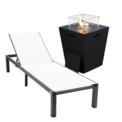 Marlin Aluminum Outdoor Chaise Lounge Chair with a Square Fire Pit Table - Elax Furniture