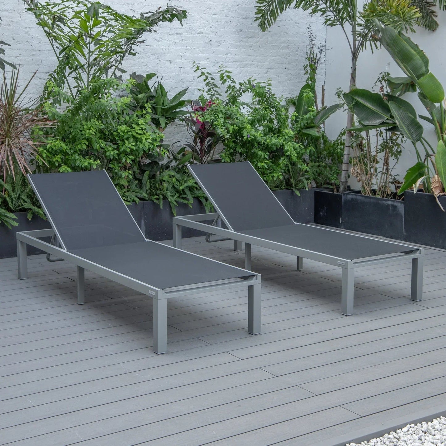 Marlin Patio Chaise Lounge Chair with Grey Aluminum Frame, Set of 2 - Elax Furniture