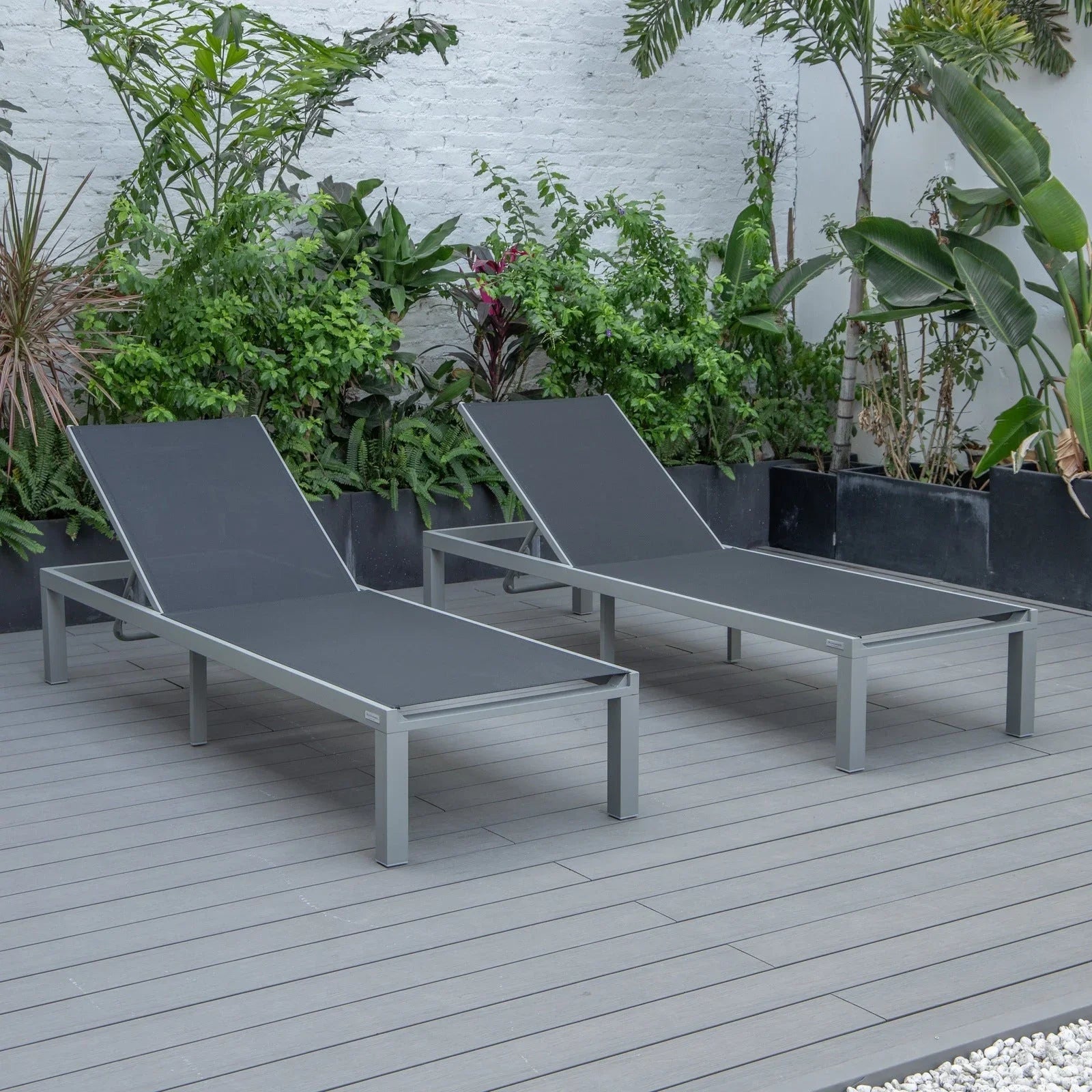 Marlin Patio Chaise Lounge Chair with Grey Aluminum Frame, Set of 2 - Elax Furniture