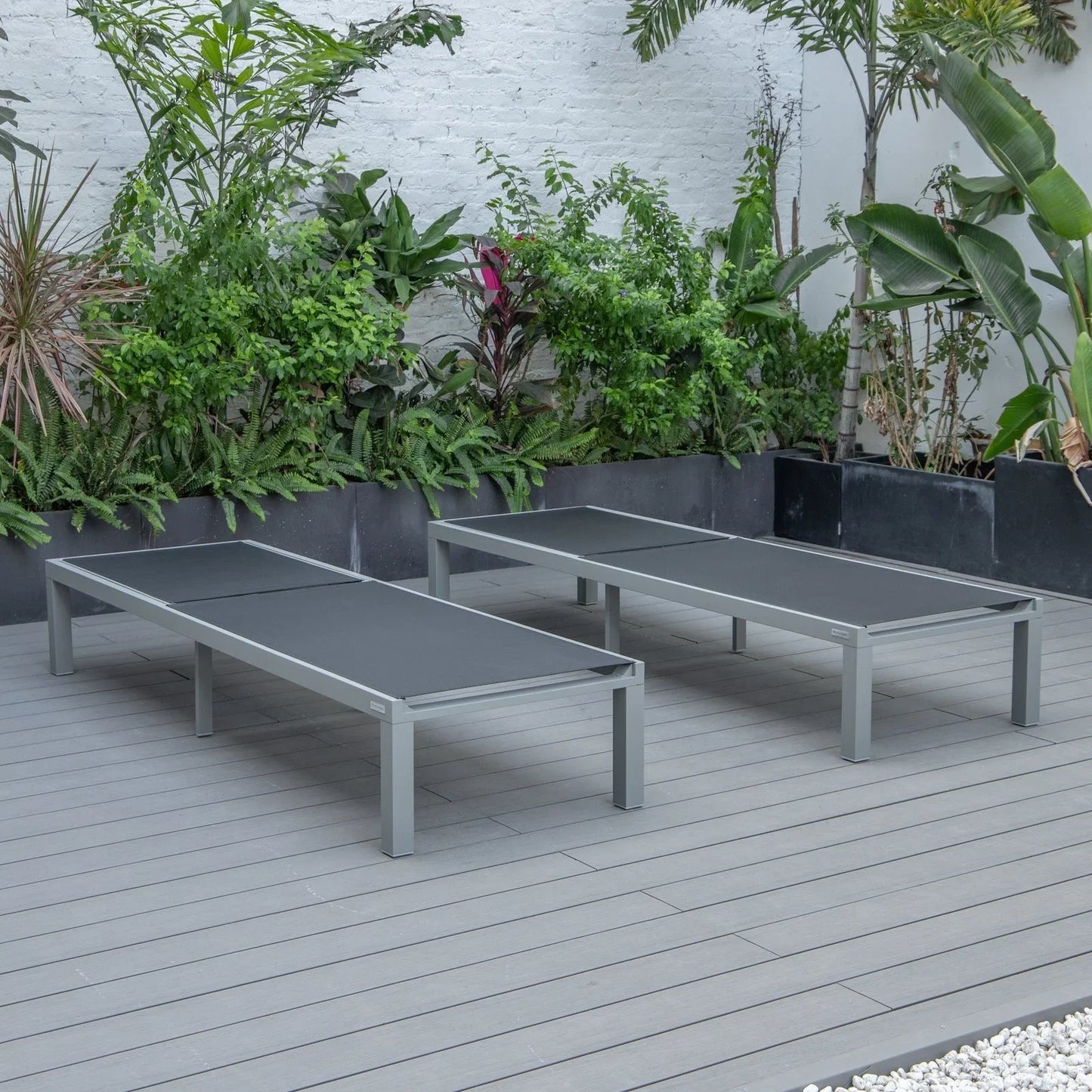 Marlin Patio Chaise Lounge Chair with Grey Aluminum Frame, Set of 2 - Elax Furniture