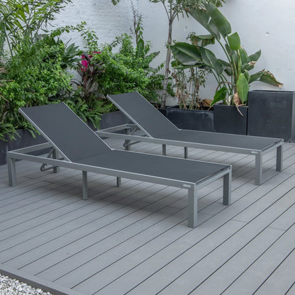 Marlin Patio Chaise Lounge Chair with Grey Aluminum Frame, Set of 2 - Elax Furniture