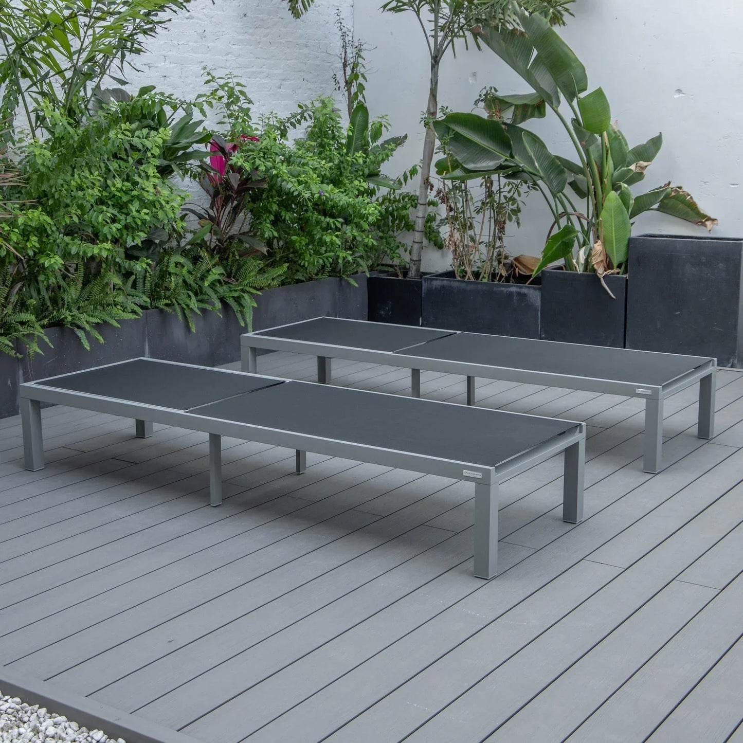 Marlin Patio Chaise Lounge Chair with Grey Aluminum Frame, Set of 2 - Elax Furniture