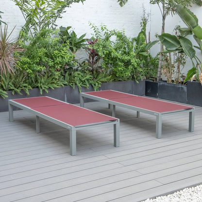 Marlin Patio Chaise Lounge Chair with Grey Aluminum Frame, Set of 2 - Elax Furniture