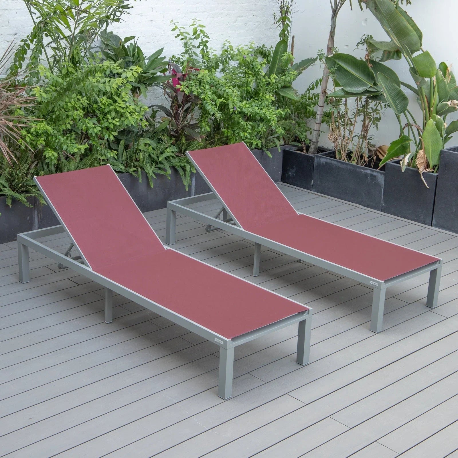 Marlin Patio Chaise Lounge Chair with Grey Aluminum Frame, Set of 2 - Elax Furniture