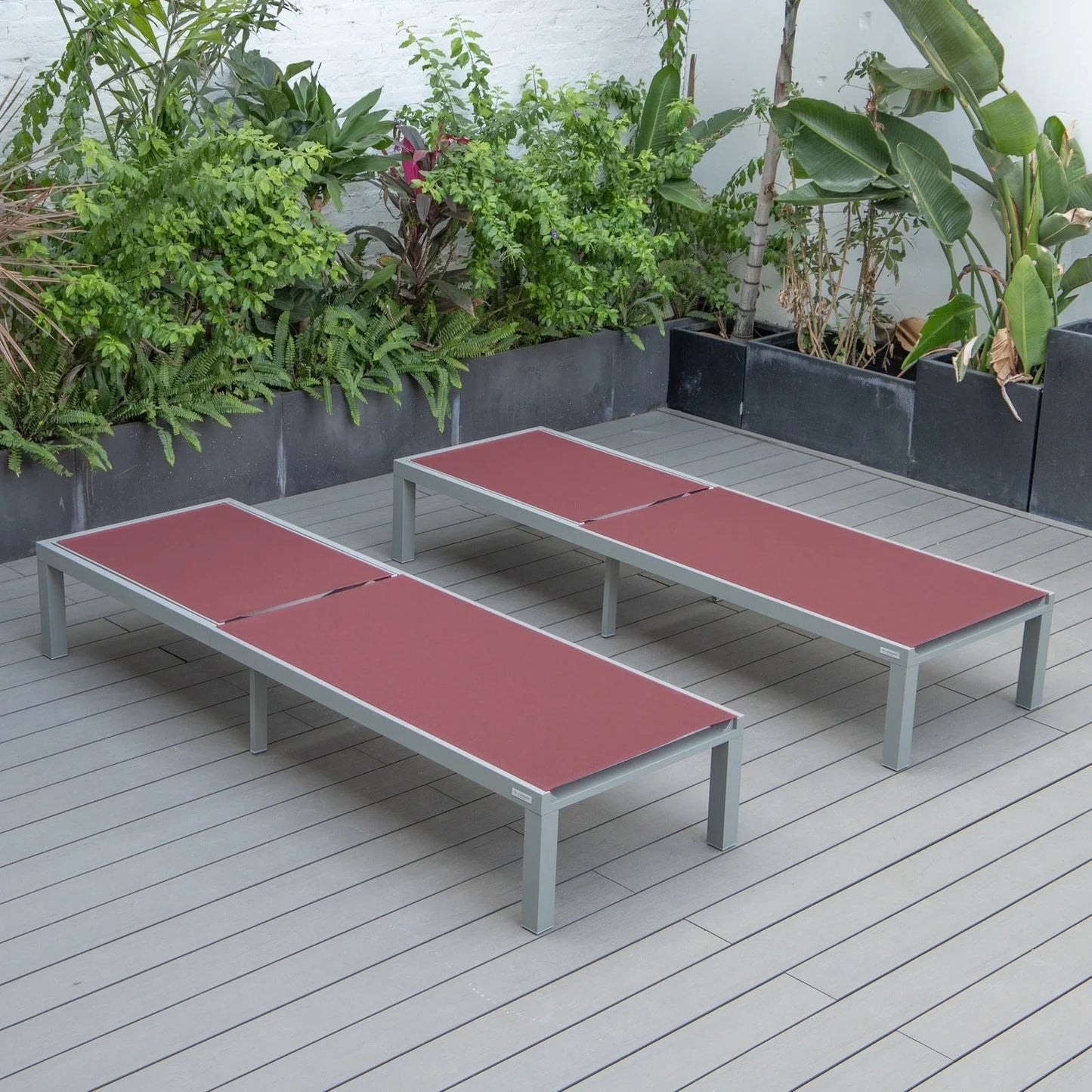 Marlin Patio Chaise Lounge Chair with Grey Aluminum Frame, Set of 2 - Elax Furniture