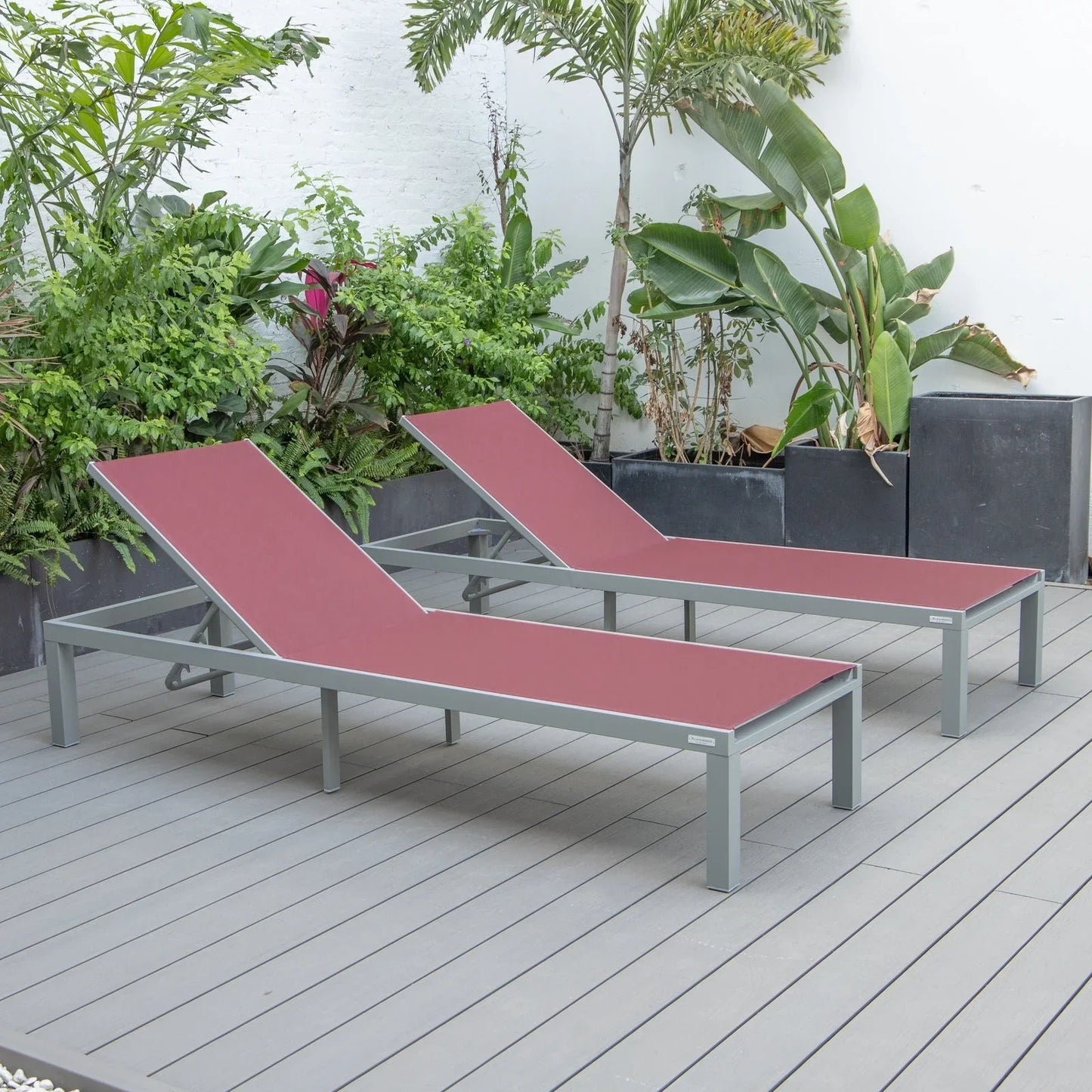 Marlin Patio Chaise Lounge Chair with Grey Aluminum Frame, Set of 2 - Elax Furniture