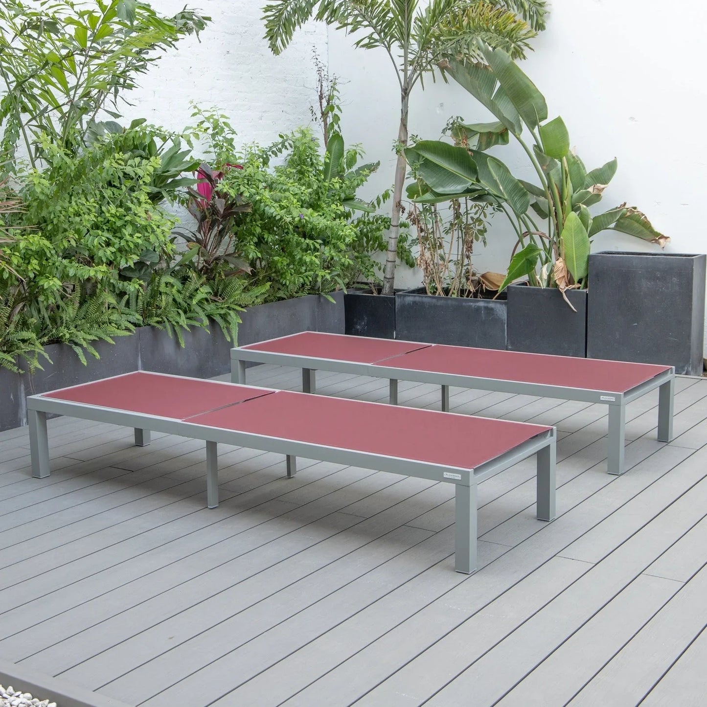 Marlin Patio Chaise Lounge Chair with Grey Aluminum Frame, Set of 2 - Elax Furniture