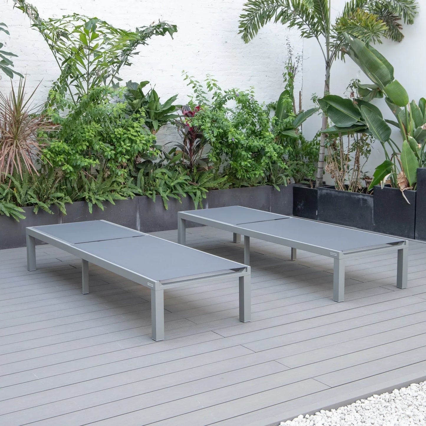 Marlin Patio Chaise Lounge Chair with Grey Aluminum Frame, Set of 2 - Elax Furniture