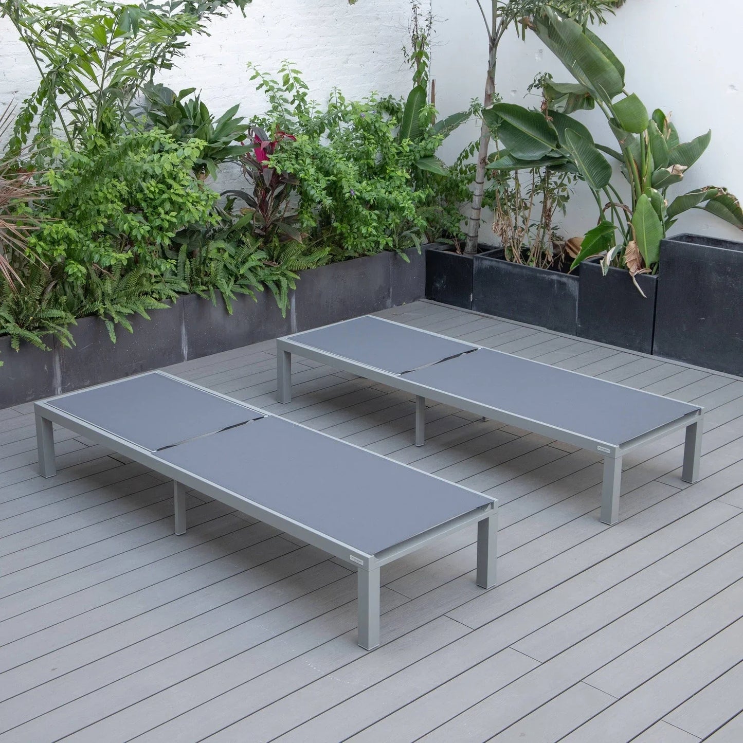 Marlin Patio Chaise Lounge Chair with Grey Aluminum Frame, Set of 2 - Elax Furniture