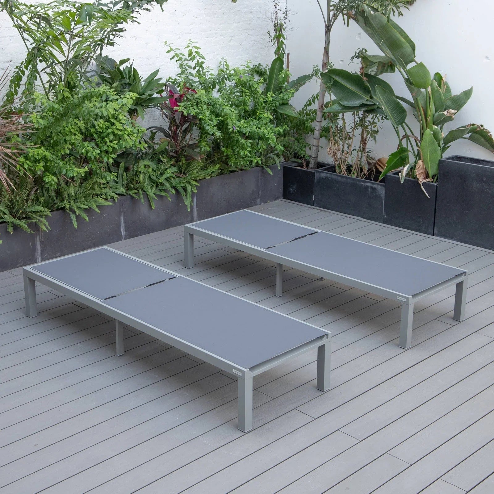 Marlin Patio Chaise Lounge Chair with Grey Aluminum Frame, Set of 2 - Elax Furniture