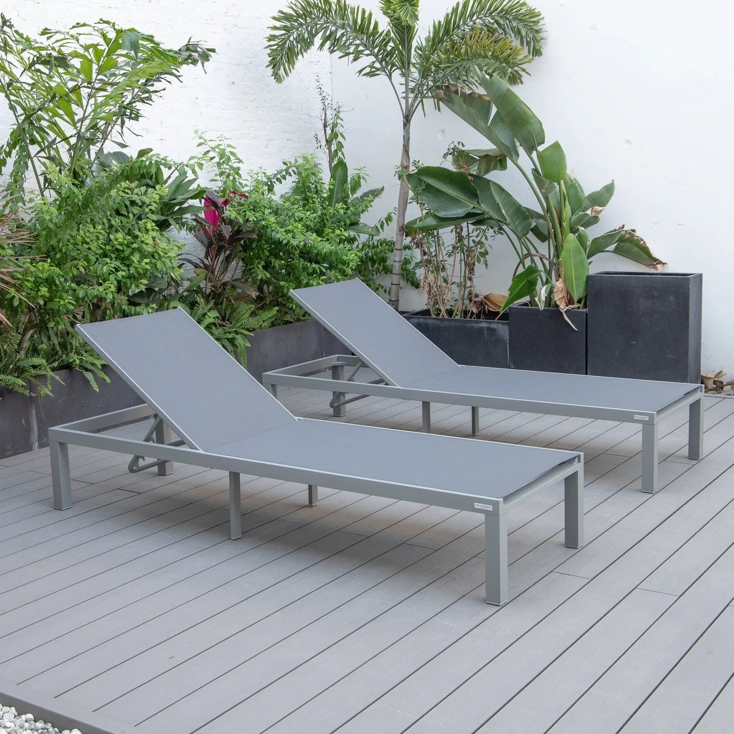 Marlin Patio Chaise Lounge Chair with Grey Aluminum Frame, Set of 2 - Elax Furniture