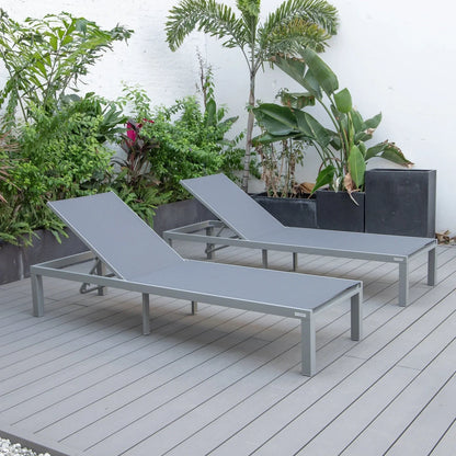 Marlin Patio Chaise Lounge Chair with Grey Aluminum Frame, Set of 2 - Elax Furniture