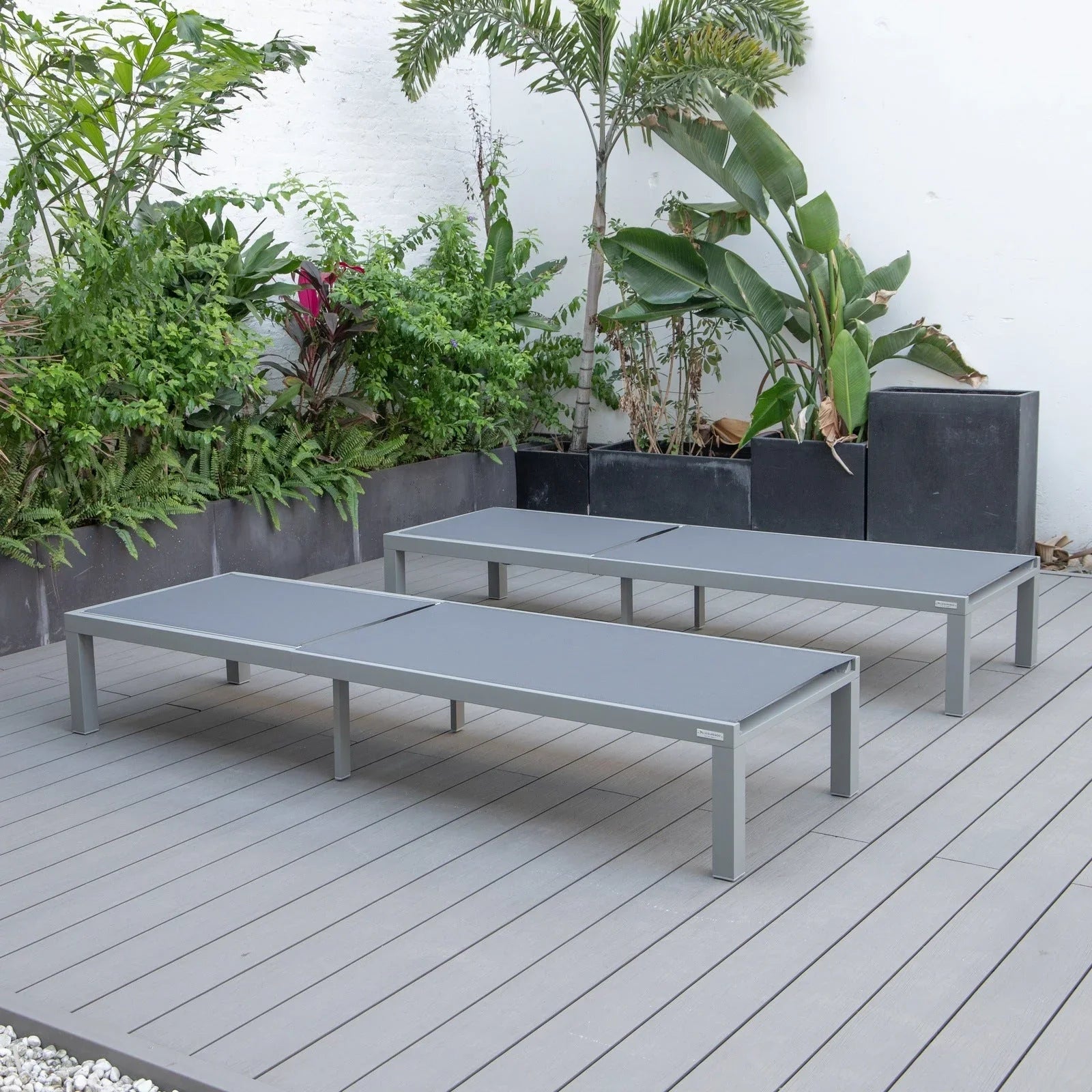 Marlin Patio Chaise Lounge Chair with Grey Aluminum Frame, Set of 2 - Elax Furniture