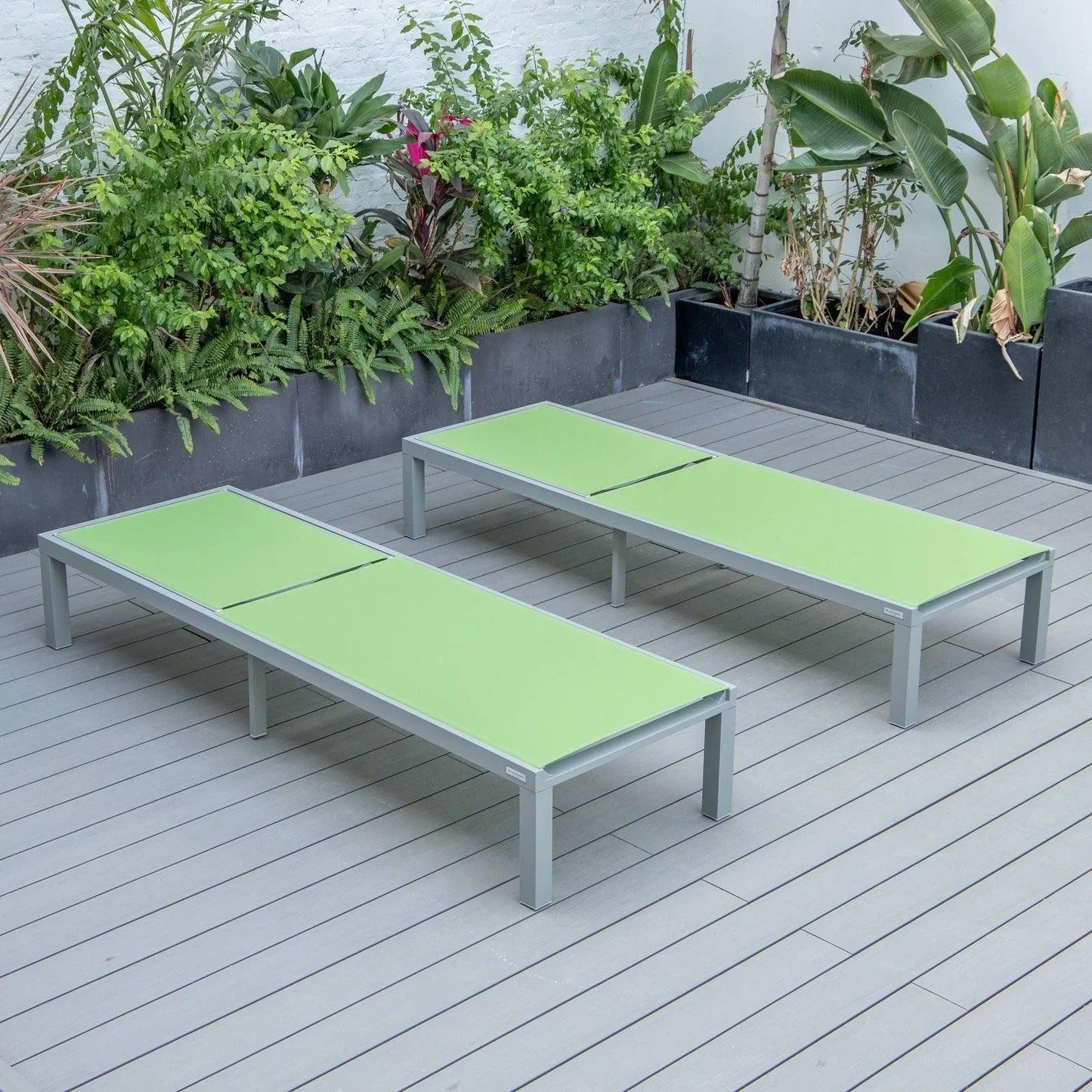 Marlin Patio Chaise Lounge Chair with Grey Aluminum Frame, Set of 2 - Elax Furniture