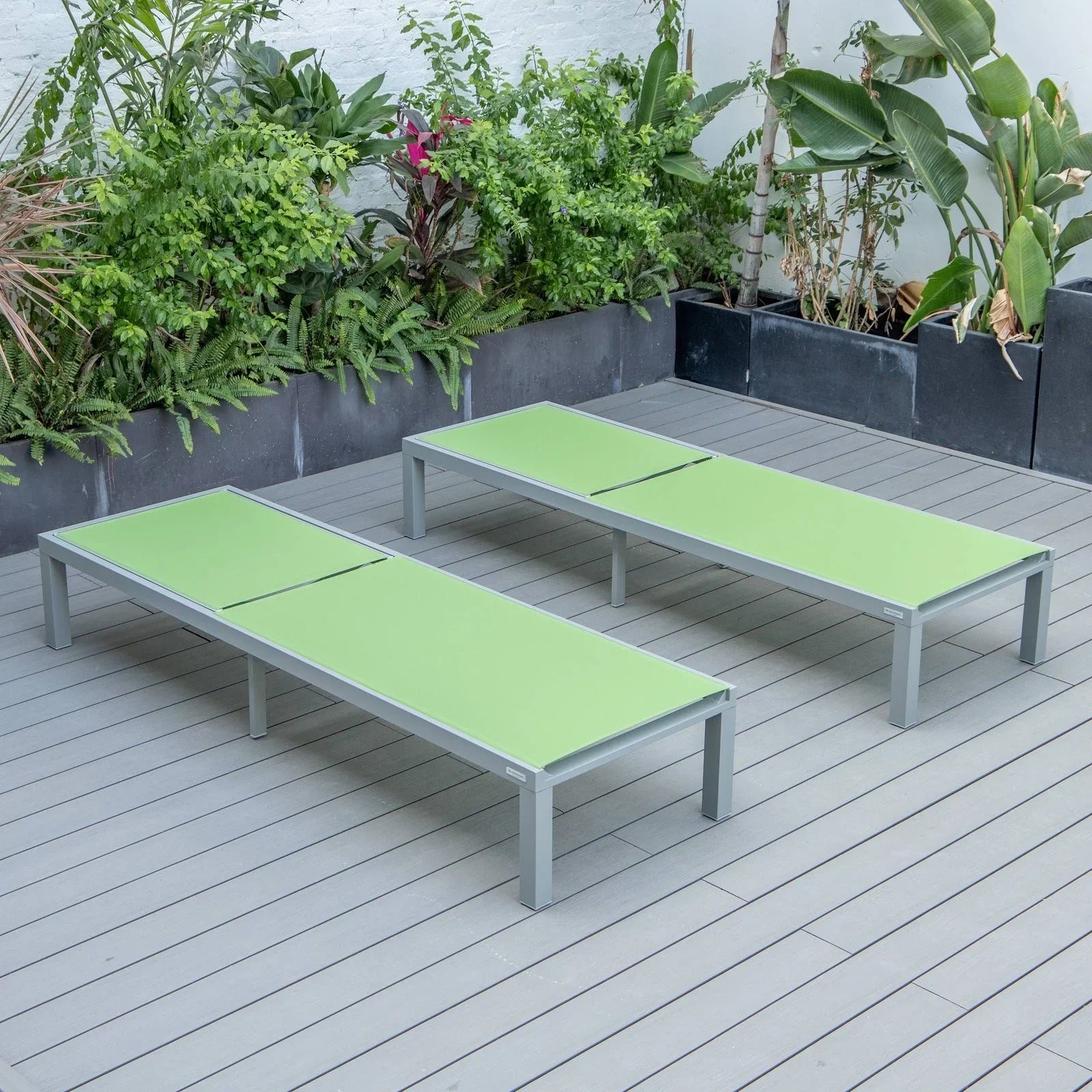 Marlin Patio Chaise Lounge Chair with Grey Aluminum Frame, Set of 2 - Elax Furniture