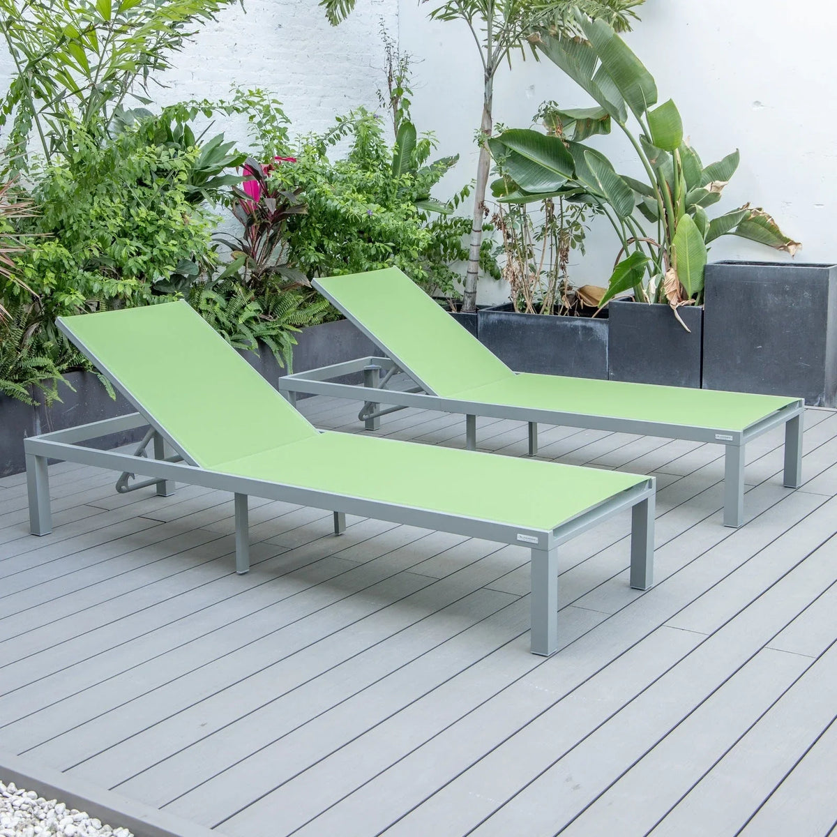 Marlin Patio Chaise Lounge Chair with Grey Aluminum Frame, Set of 2 - Elax Furniture