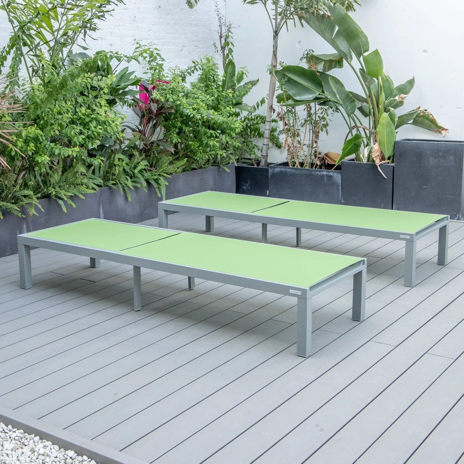 Marlin Patio Chaise Lounge Chair with Grey Aluminum Frame, Set of 2 - Elax Furniture