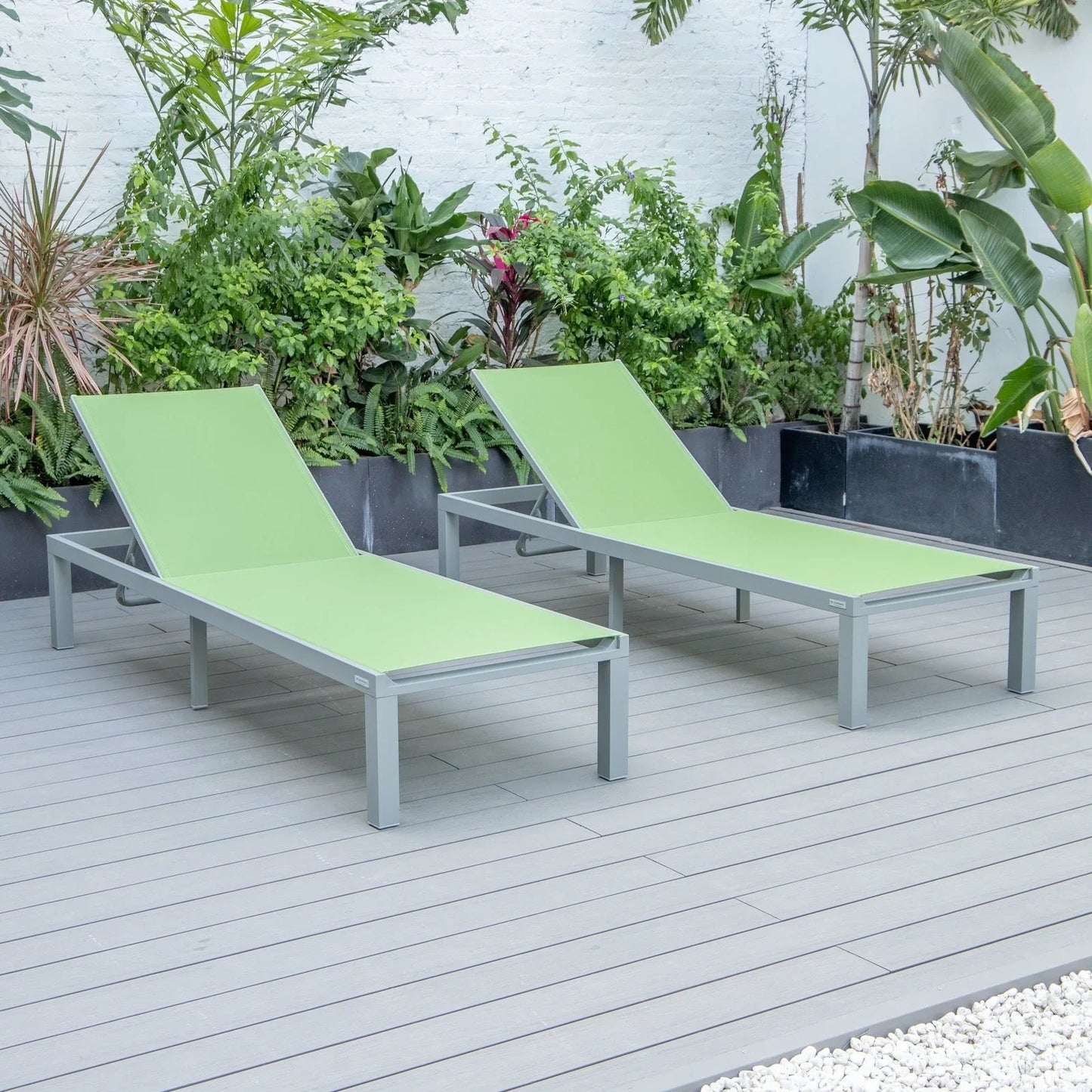 Marlin Patio Chaise Lounge Chair with Grey Aluminum Frame, Set of 2 - Elax Furniture