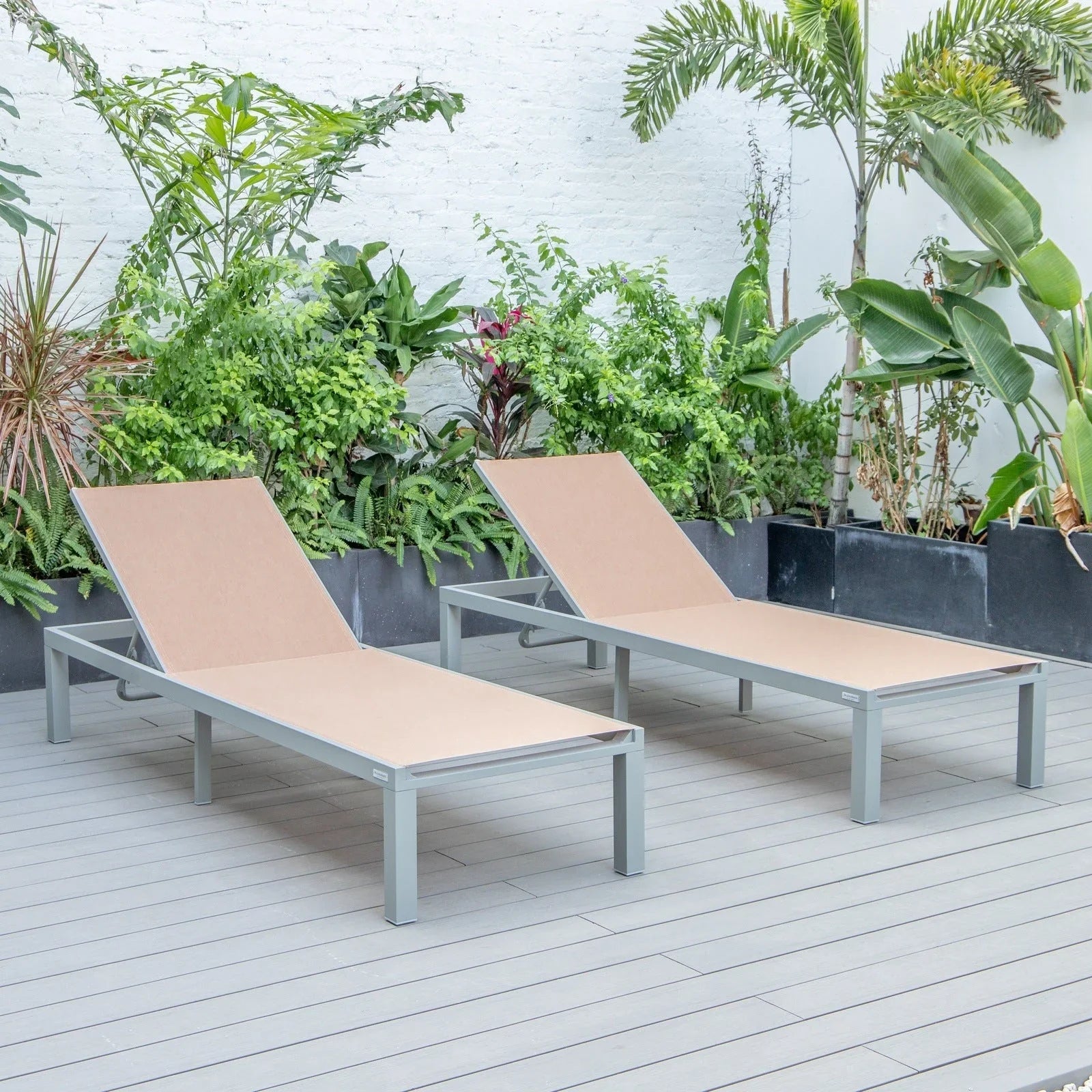 Marlin Patio Chaise Lounge Chair with Grey Aluminum Frame, Set of 2 - Elax Furniture