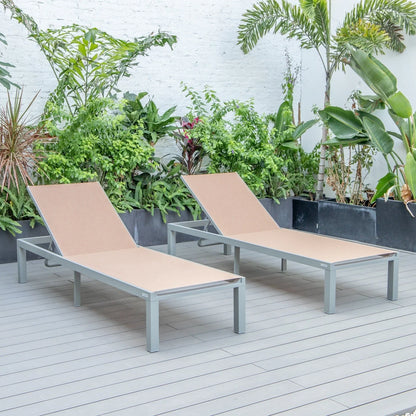 Marlin Patio Chaise Lounge Chair with Grey Aluminum Frame, Set of 2 - Elax Furniture